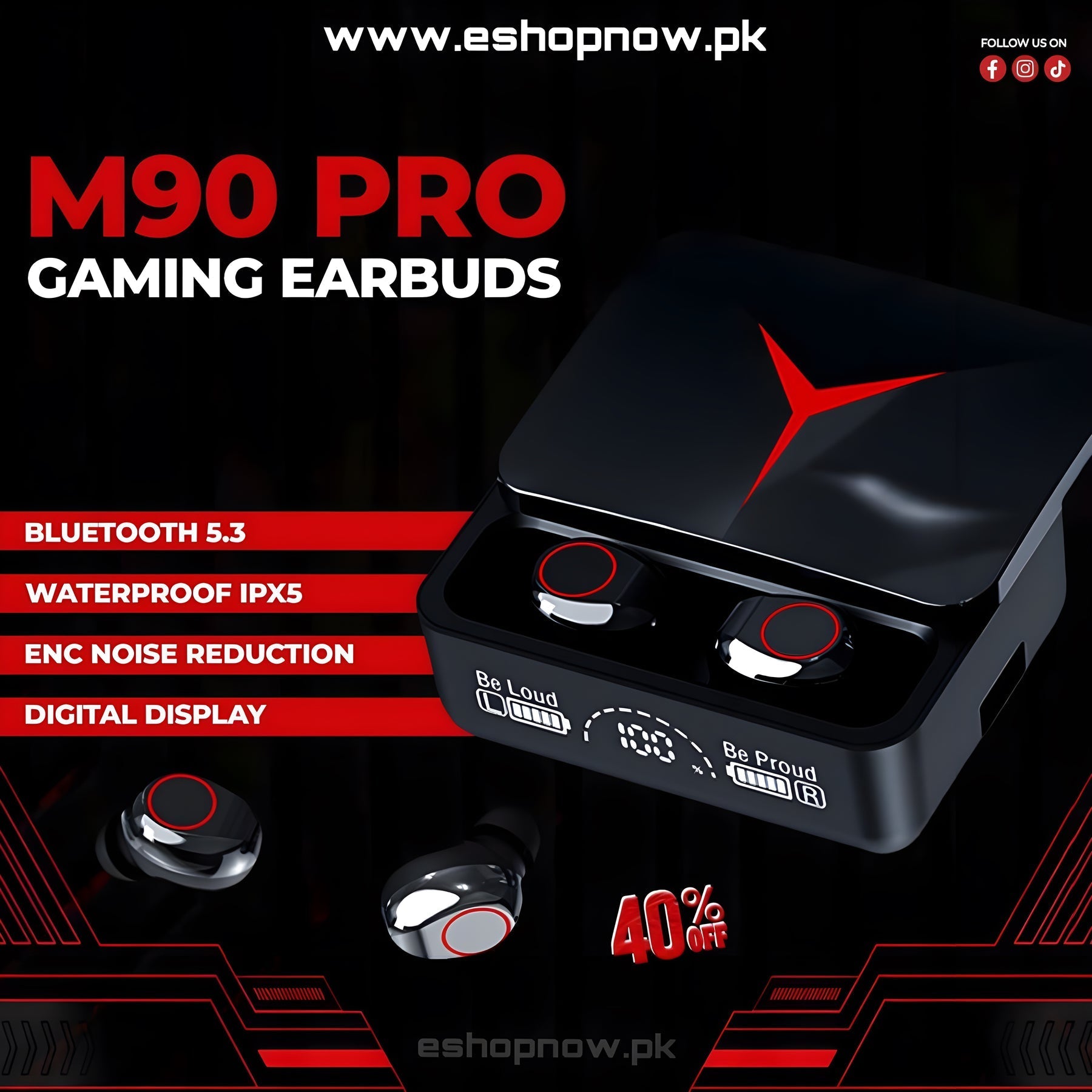M90 Pro LED Display TWS Gaming Wireless  Earbuds